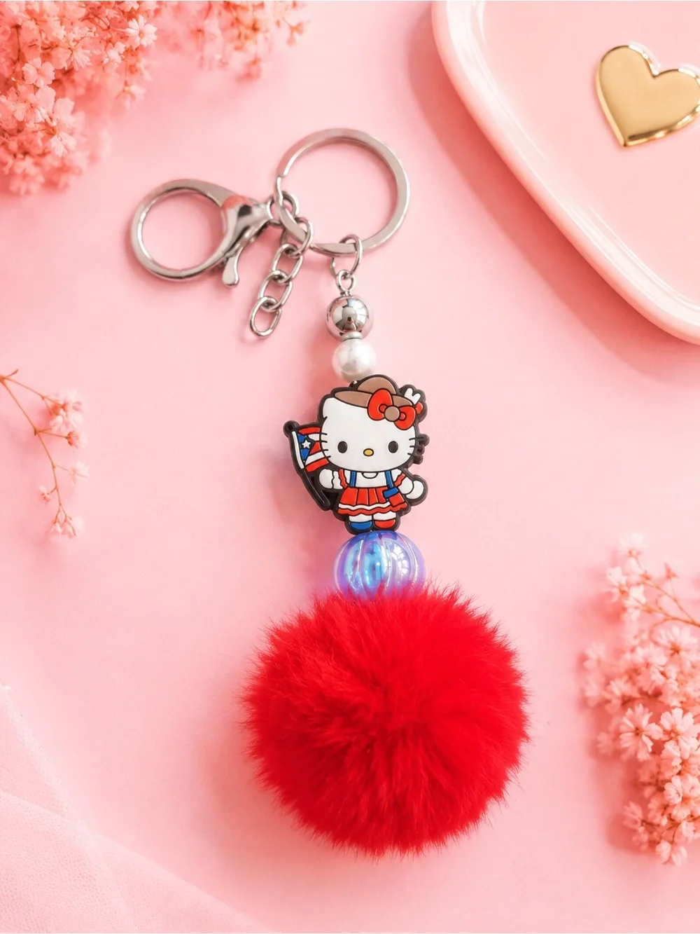 Hello Kitty Red Pom-Pom Keychain Bag Charm